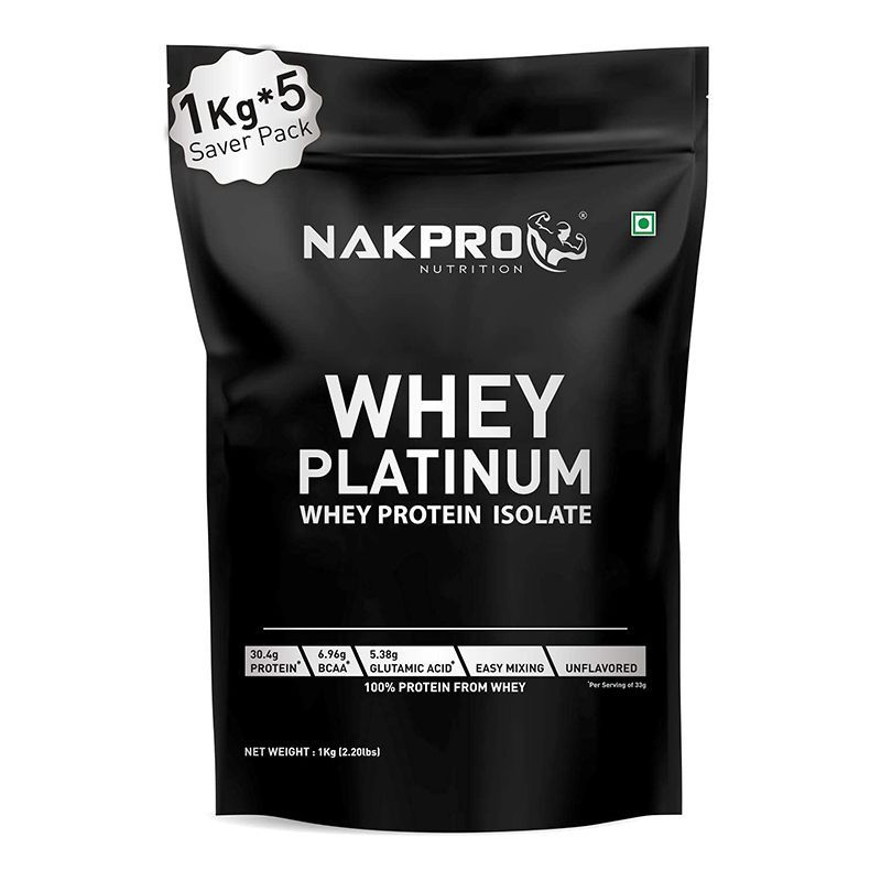 NAKPRO Platinum Whey Protein Isolate Supplement Powder - Unflavoured
